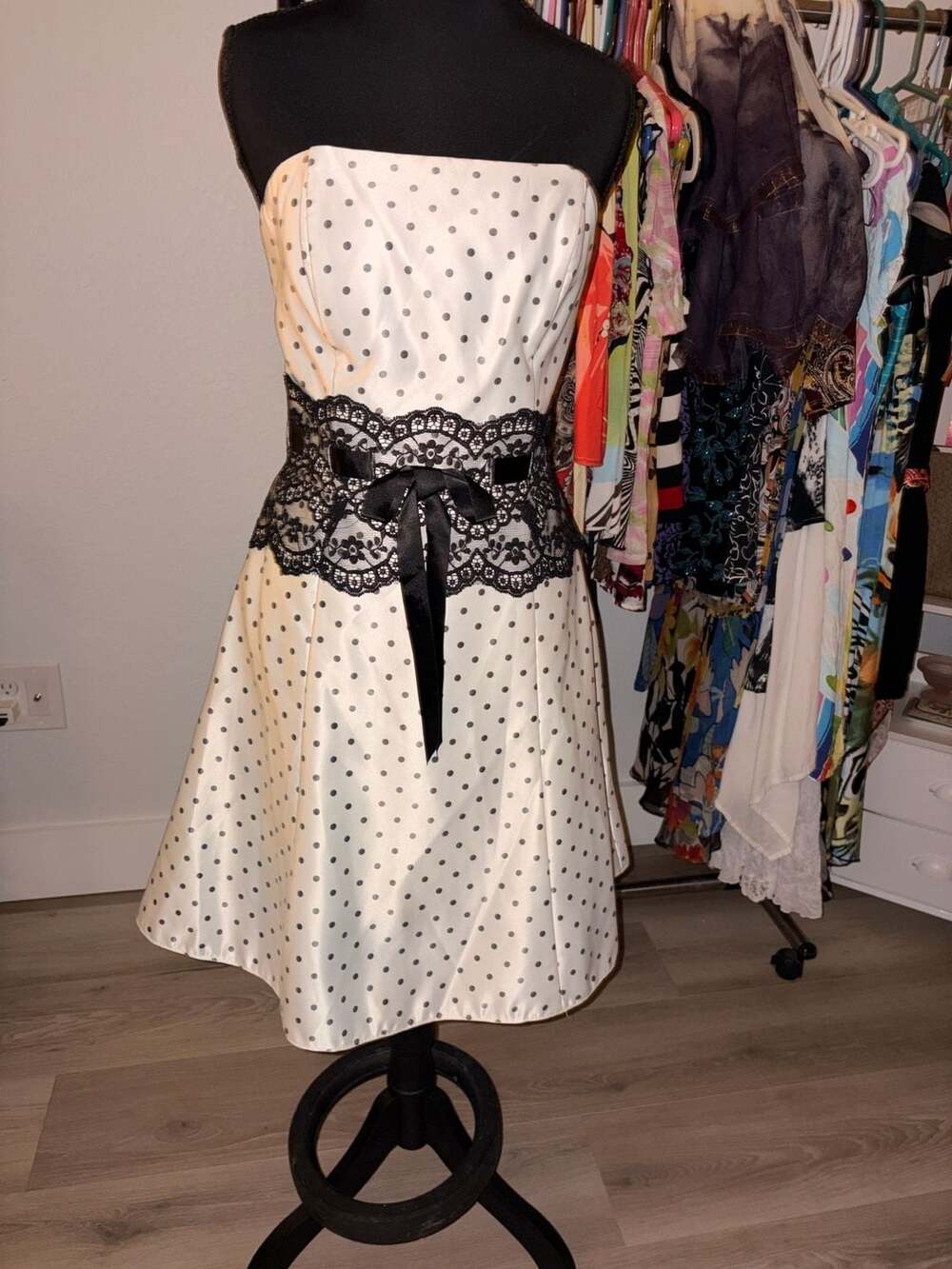 Vintage Jessica McClintock for Gunne Sax Polka Dot Strapless Dress